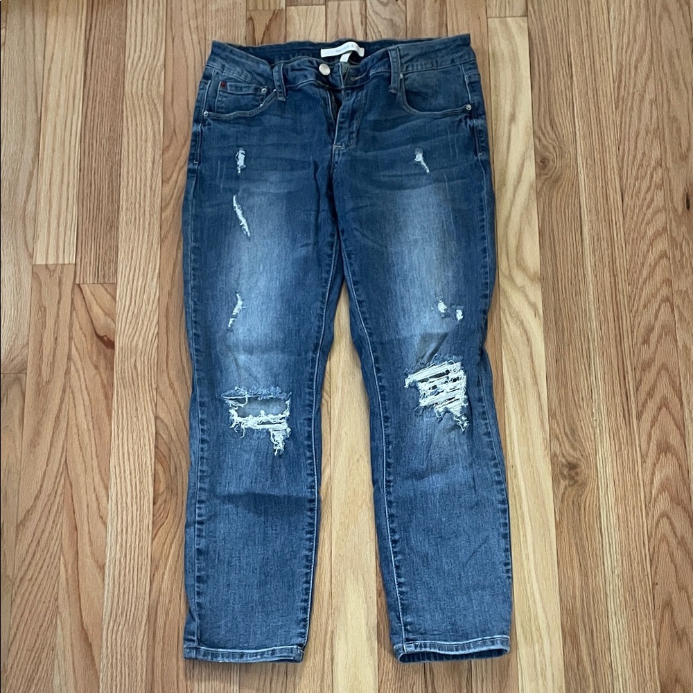 Boyfriend Jeans Womens Medium Blue Skinny Distressed Casual Minimalist